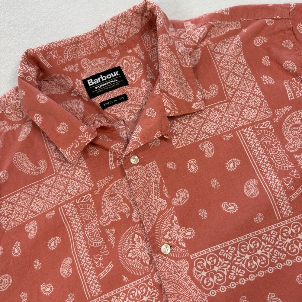 Barbour Mens Red Paisley Geometric Short Sleeve Shirt Regular Fit Large